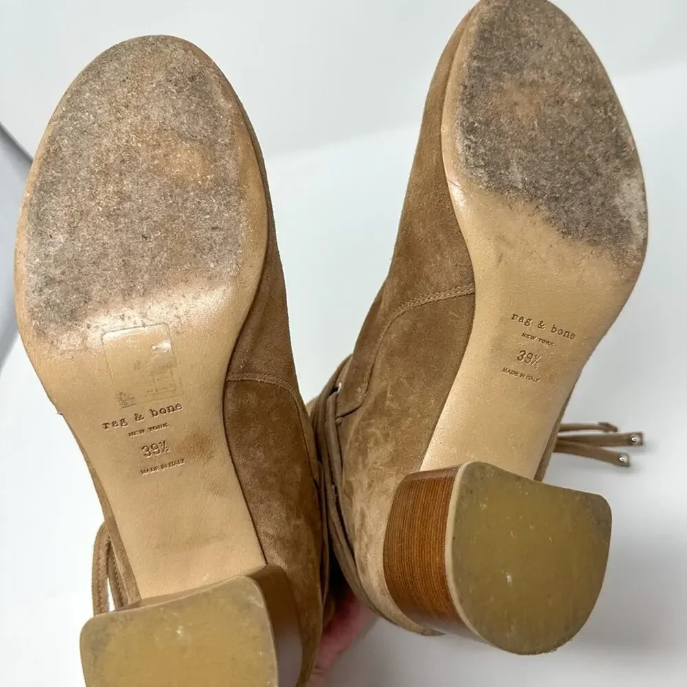 Rag & Bone Dalia II Tie Strap Tan Suede Bootie, EUC, Size 9.5x MSRP $595